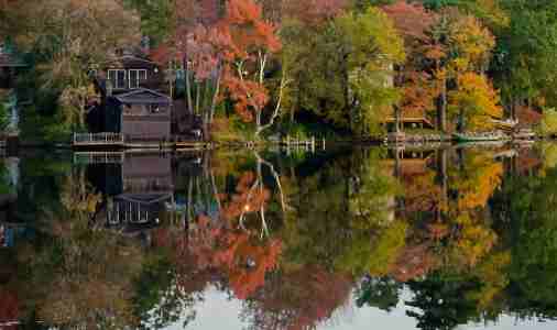 colorful autumn trees by a lake